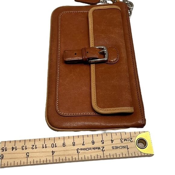 Vintage Coach Brown & Tan leather Wristlet with Zip top and Snap pouch - Picture 5 of 12